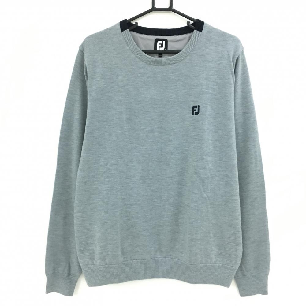 【超美品】フットジョイ セーター グレー×ネイビー ロゴ刺しゅう 身頃裏地 ニット メンズ 2XL ゴルフウェア FootJoy