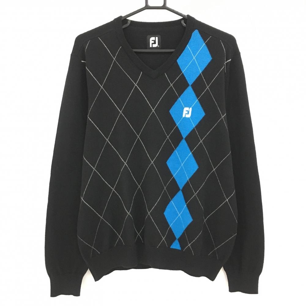 フットジョイ セーター 黒×ライトブルー ダイヤ柄 ウール混 ニット メンズ L ゴルフウェア FootJoy
