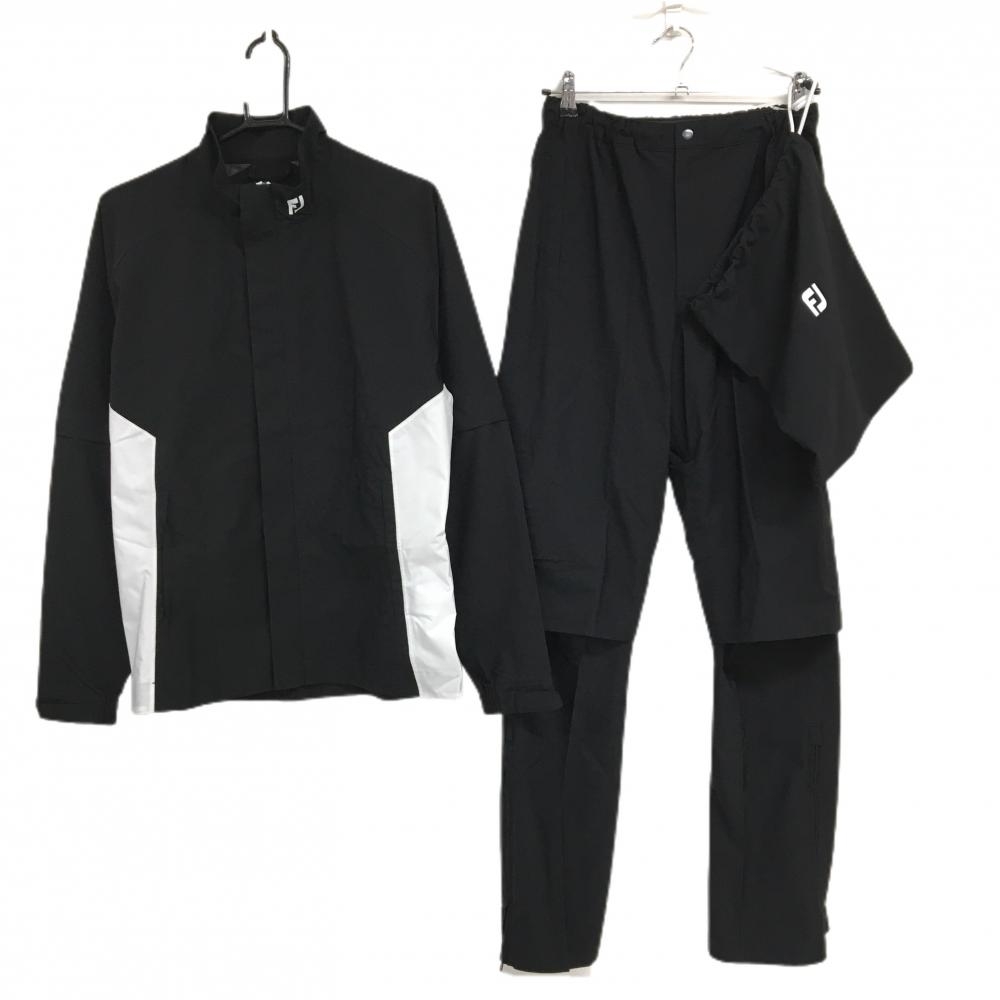 【美品】フットジョイ レインウェア(2WAYジャケット×パンツ) 黒×白 袖着脱可 ネックロゴ  メンズ M ゴルフウェア FootJoy