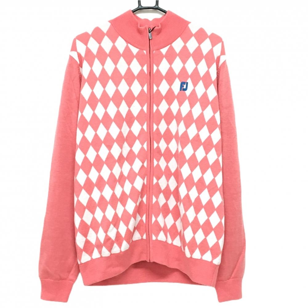【新品】フットジョイ ニットジャケット ピンク×白 身頃ダイヤ柄 裏地付き メンズ XL ゴルフウェア FootJoy