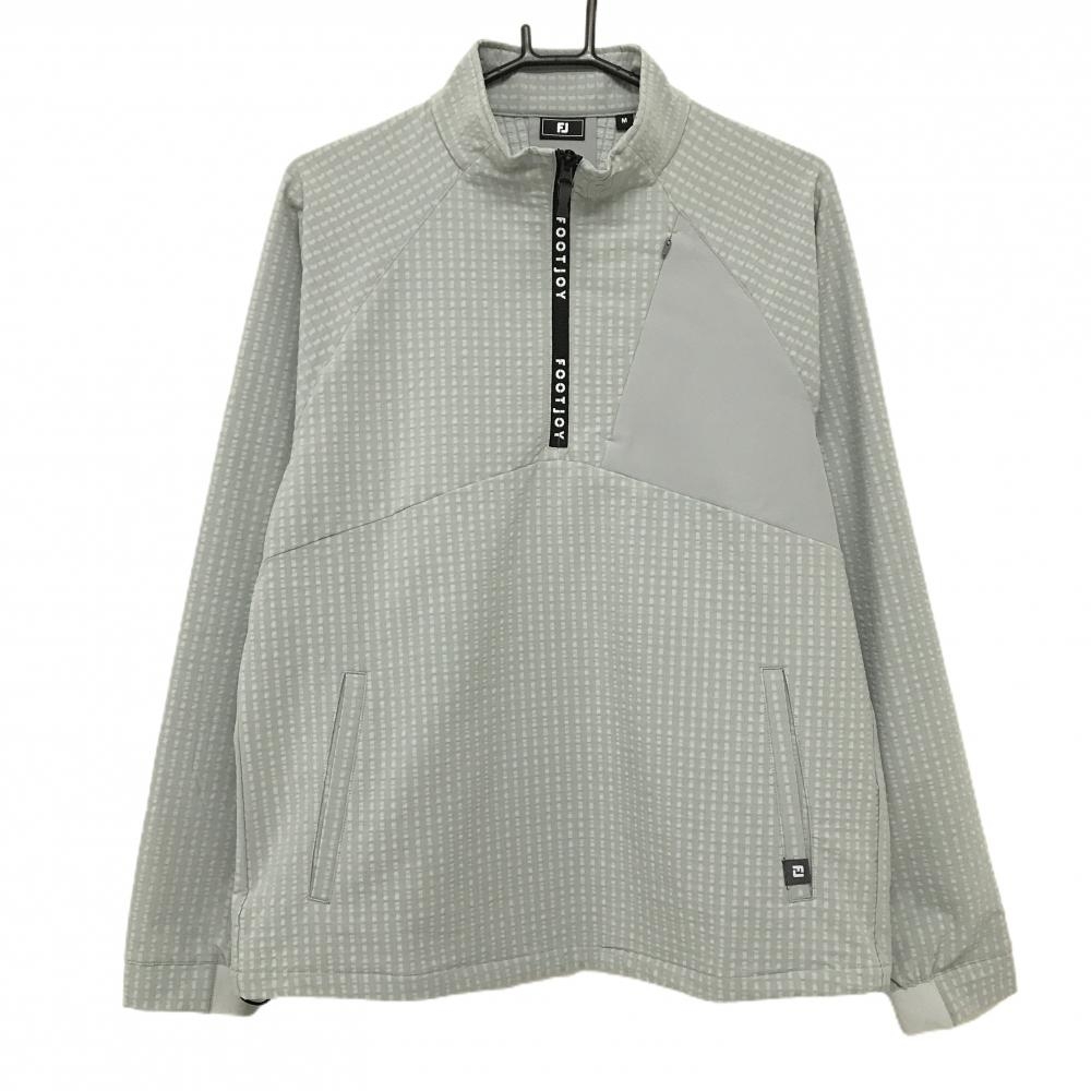 【新品】フットジョイ ブルゾン グレー 地模様 裏微起毛 ハーフジップ 薄手 裾ドローコード メンズ M ゴルフウェア 2024年モデル FootJoy