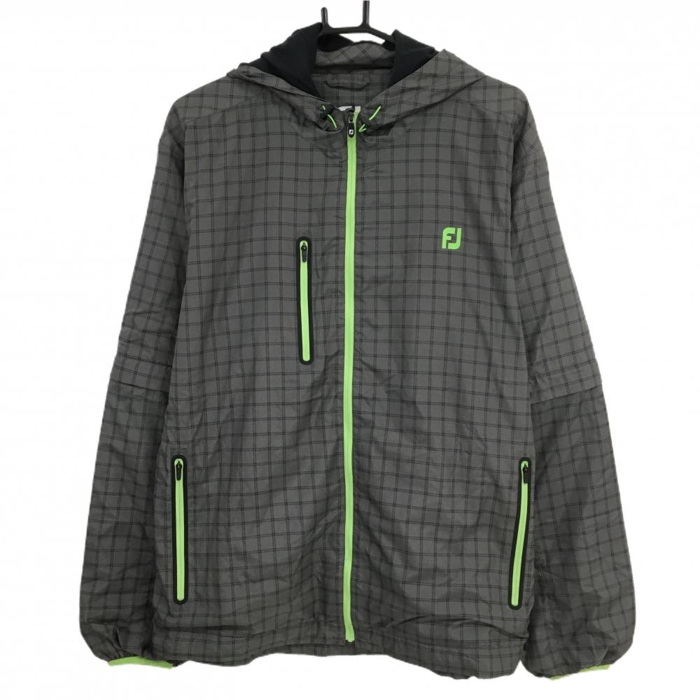 【美品】フットジョイ 2WAYジップパーカー グレー×黒 格子チェック 裏微起毛 ジャケット  メンズ XL ゴルフウェア FootJoy