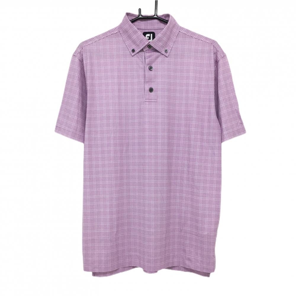 フットジョイ 半袖ポロシャツ パープル×白 チェック柄 ボタンダウン メンズ L ゴルフウェア FootJoy 画像