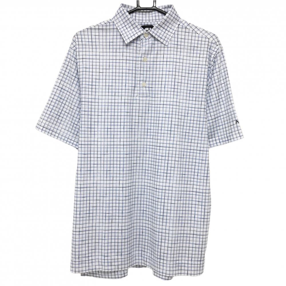 【美品】フットジョイ 半袖ポロシャツ 白×ライトブルー 格子チェック AVIARA メンズ Ｓ ゴルフウェア FootJoy