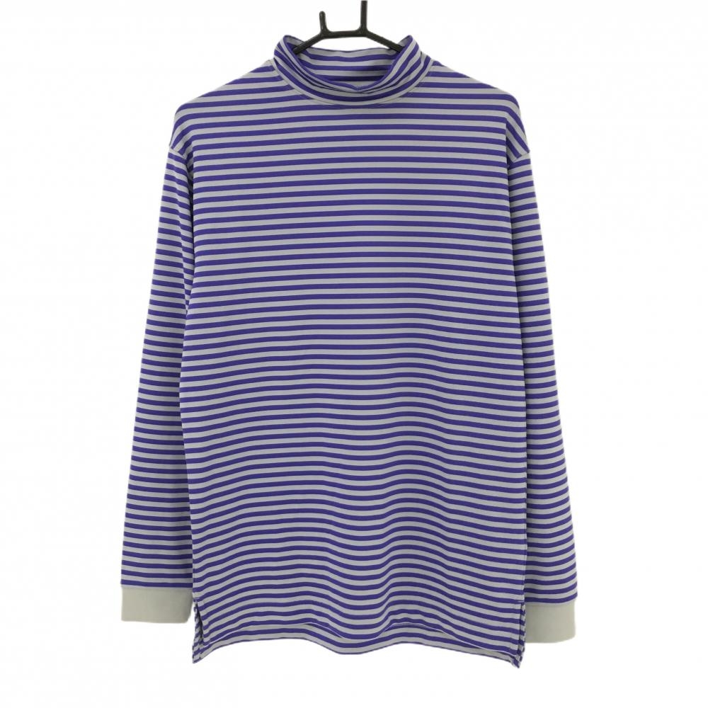 【超美品】フットジョイ 長袖ハイネックシャツ パープル×グレー ボーダー ストレッチ メンズ M ゴルフウェア FootJoy