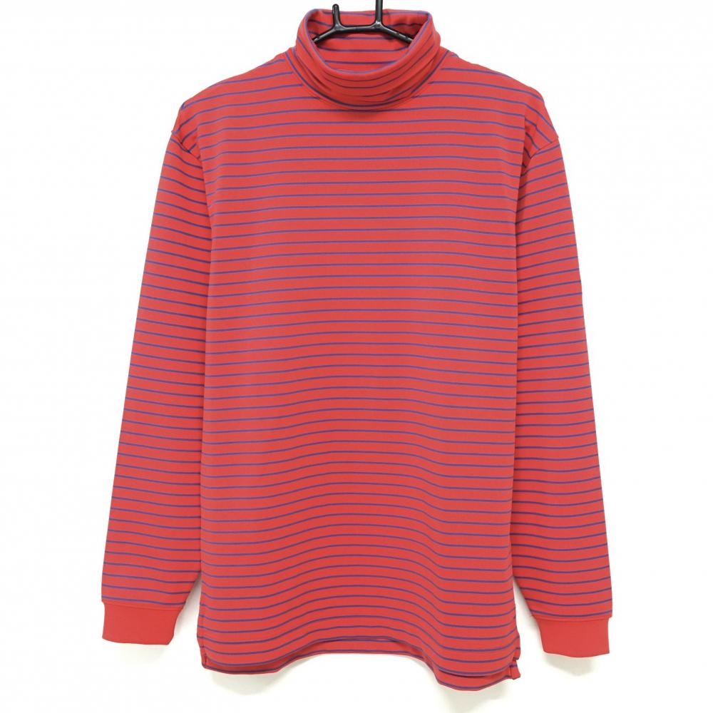 【超美品】フットジョイ 長袖タートルネックシャツ レッド×ブルー ボーダー ストレッチ メンズ M ゴルフウェア FootJoy
