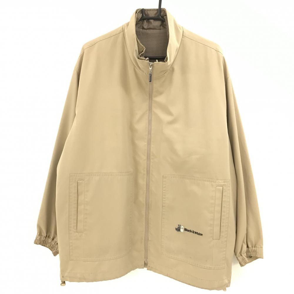 ブラックアンドホワイト 4WAYジャケット ベージュ 中綿リバーシブルベスト 内側チェック  メンズ LL ゴルフウェア Black＆White