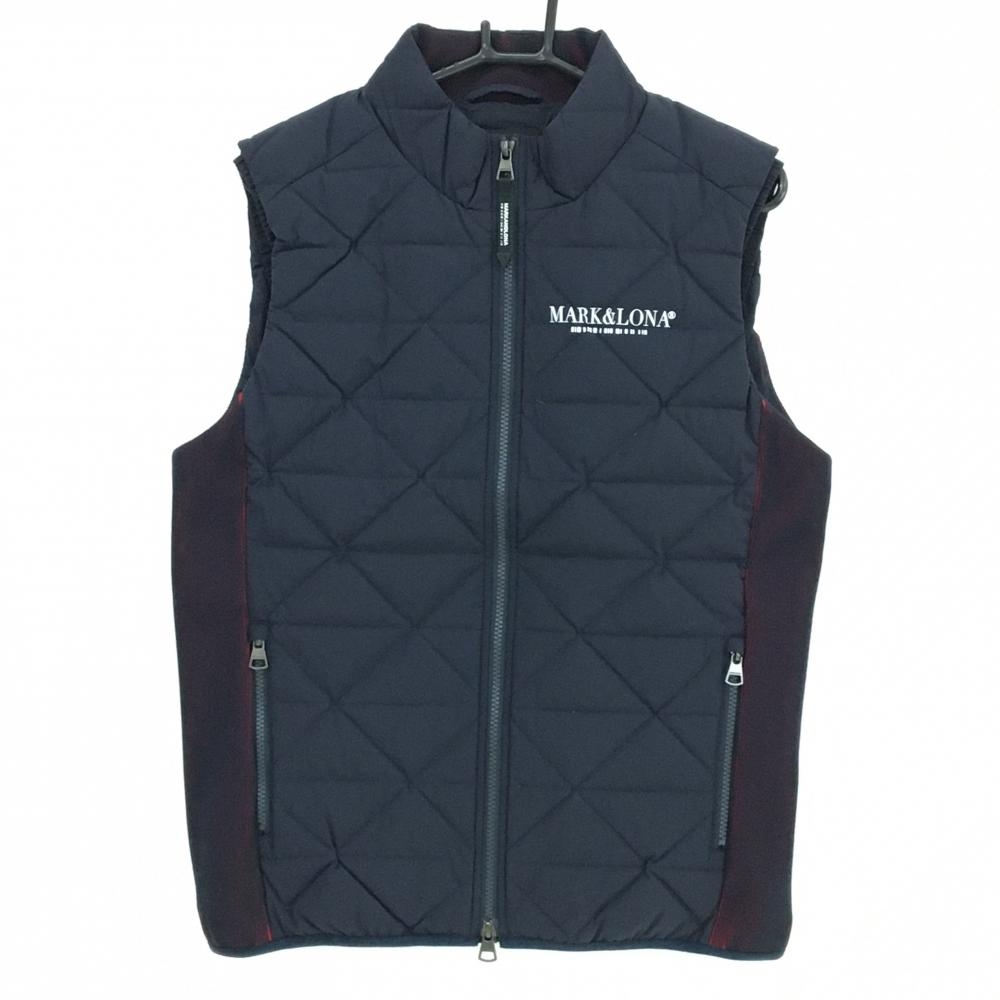 マークアンドロナ　ダウンベスト　メンズ　美品　ゴルフ 美品】マークアンドロナ ダウンベスト ネイビー ロゴプリント メンズ