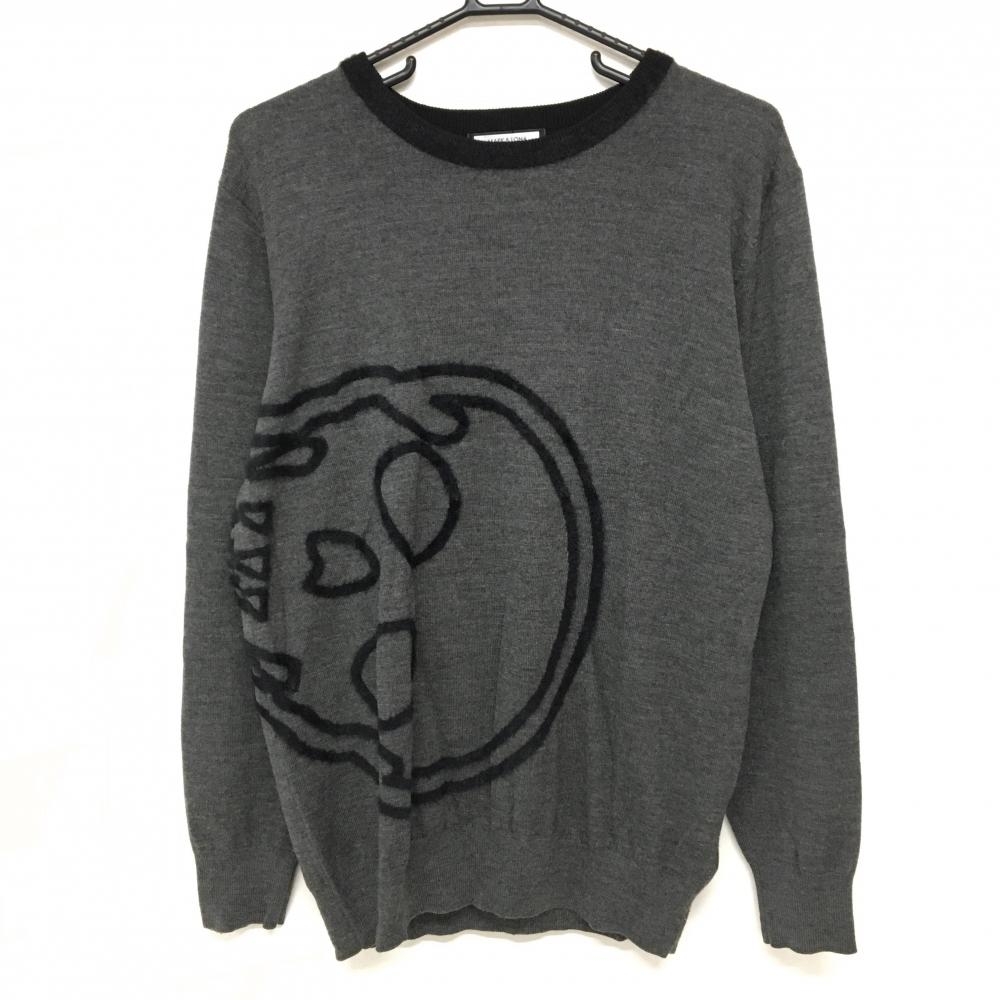 マークアンドロナ セーター グレー×黒 ビックスカル ニット メンズ 50(XL) ゴルフウェア MARK＆LONA