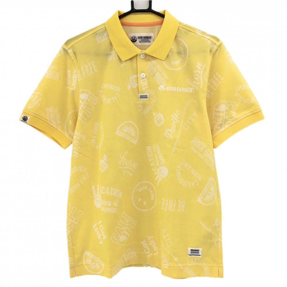 【新品】ホーンガーメント 半袖ポロシャツ イエロー×白 総柄  メンズ 46(M) ゴルフウェア 2022年モデル MARK＆LONA