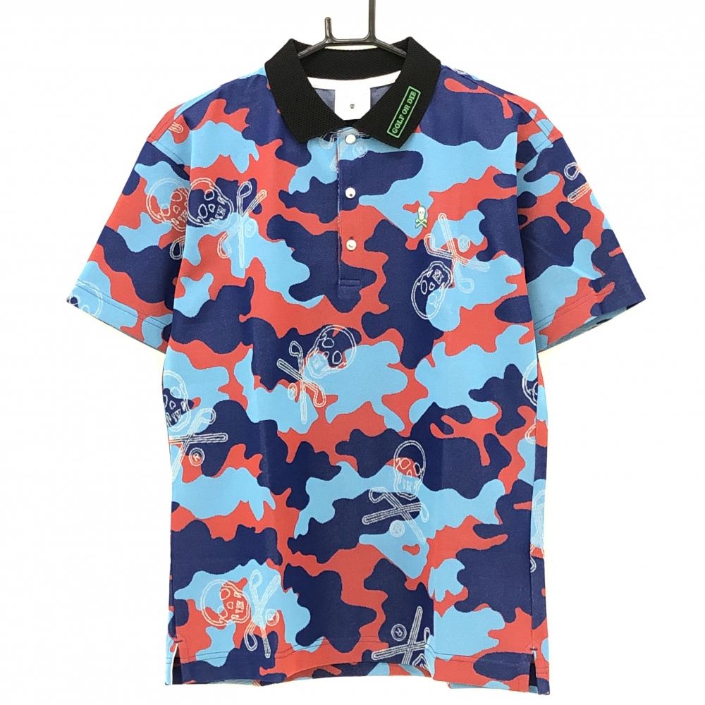 【新品】マークアンドロナ 半袖ポロシャツ ブルー×レッド  メンズ 46(M) ゴルフウェア 2022年 木村拓哉着用モデル MARK＆LONA 画像