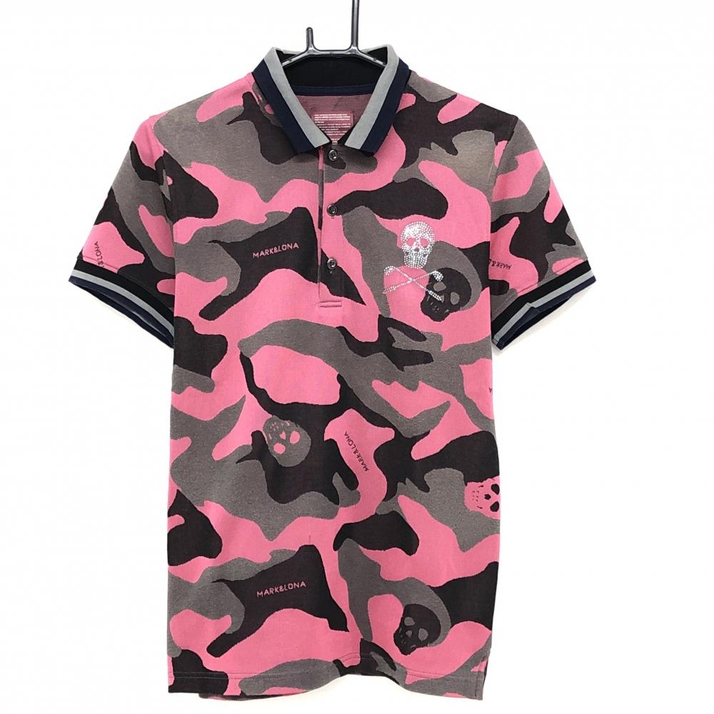 MARK&LONA 【美品】 半袖 ポロシャツ ピンク M位 カモフラ スカル マークアンドロナ 半袖ポロシャツ ピンク×グレー 迷彩 カモフラ