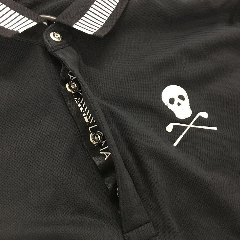 美品 マークアンドロナ XL 長袖ポロシャツ スカル刺繍 黒 コットン 超美品】マークアンドロナ 長袖ポロシャツ 黒×白 スカル 襟ロゴ メンズ