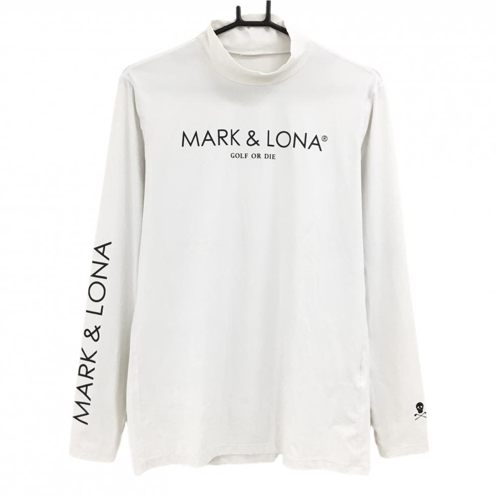 【美品】マークアンドロナ ハイネックインナーシャツ 白 ロゴプリント メンズ 48(L) ゴルフウェア MARK＆LONA
