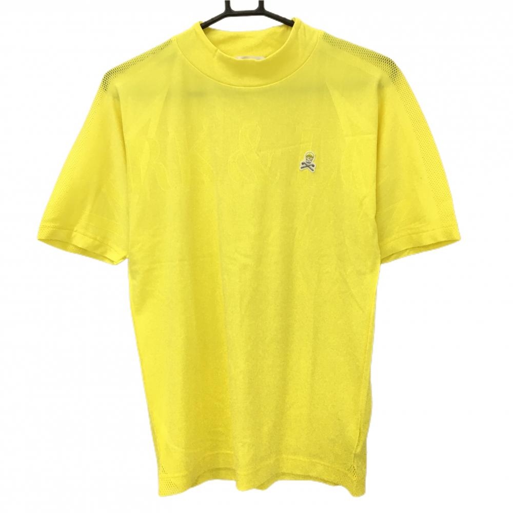 【美品】マークアンドロナ 半袖ハイネックシャツ イエロー 一部メッシュ生地 背面パンチング メンズ 44(S) ゴルフウェア MARK＆LONA