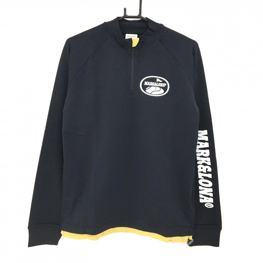 【新品】マークアンドロナ 長袖ハイネックシャツ 黒 裏微起毛 UVカット ストレッチ メンズ 46(M) ゴルフウェア 2023年モデル MARK＆LONA