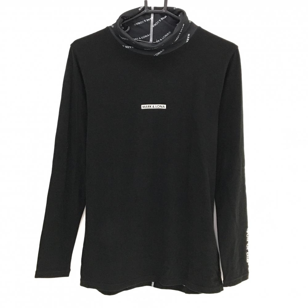 【美品】マークアンドロナ 長袖タートルネックシャツ 黒×白 ネック斜めロゴ総柄 微起毛素材 メンズ 48(L) ゴルフウェア MARK＆LONA