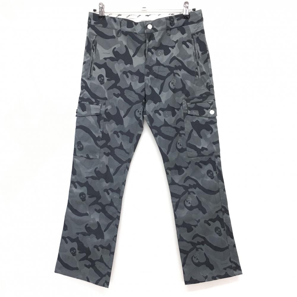 マークアンドロナ ゴルフウェア カーゴパンツ ストレッチ 刺繍 骸骨 迷彩柄 超美品】マークアンドロナ カーゴパンツ グレー カモフラ スカル