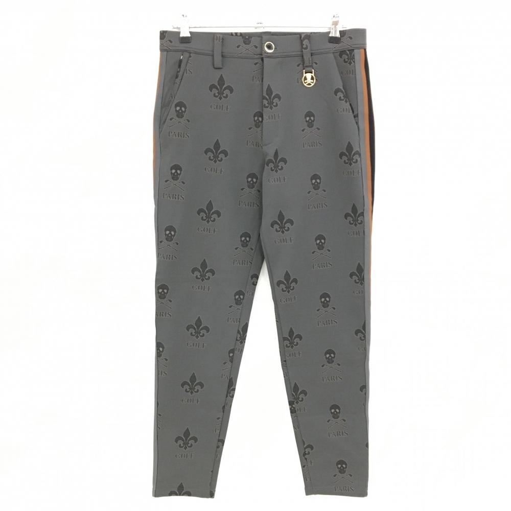 【超美品】マークアンドロナ パンツ グレー×黒 スカル総柄 ストレッチ サイドライン  メンズ 48(L) ゴルフウェア MARK＆LONA