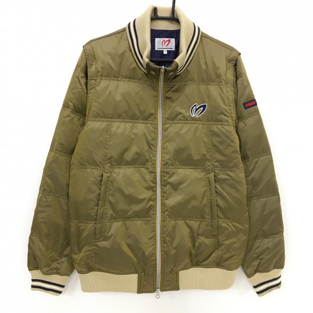 マスターバニー 2WAYダウンジャケット カーキ×ベージュ 袖着脱可 ダブルジップ ロゴ メンズ 6(XL) ゴルフウェア MASTER BUNNY EDITION