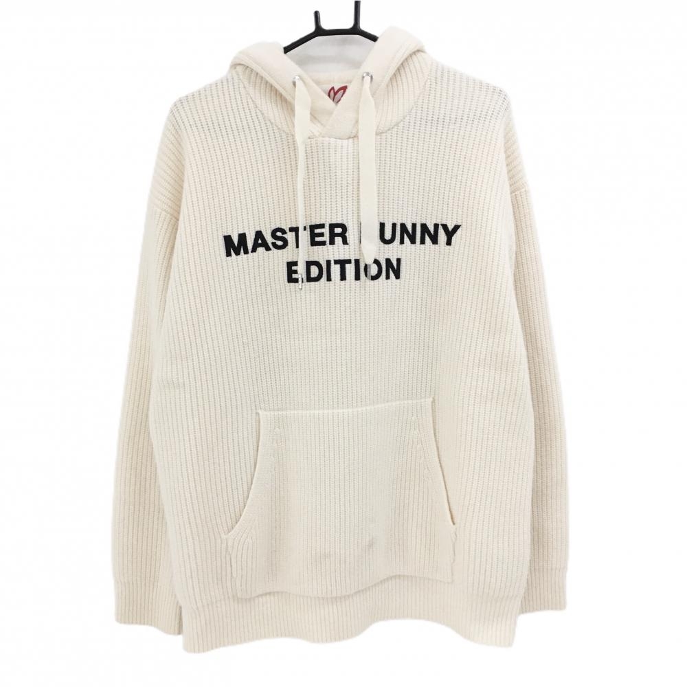 【美品】マスターバニー フード付セーター 白×黒 フロントロゴ ニット  メンズ 4(M) ゴルフウェア 2023年モデル MASTER BUNNY EDITION