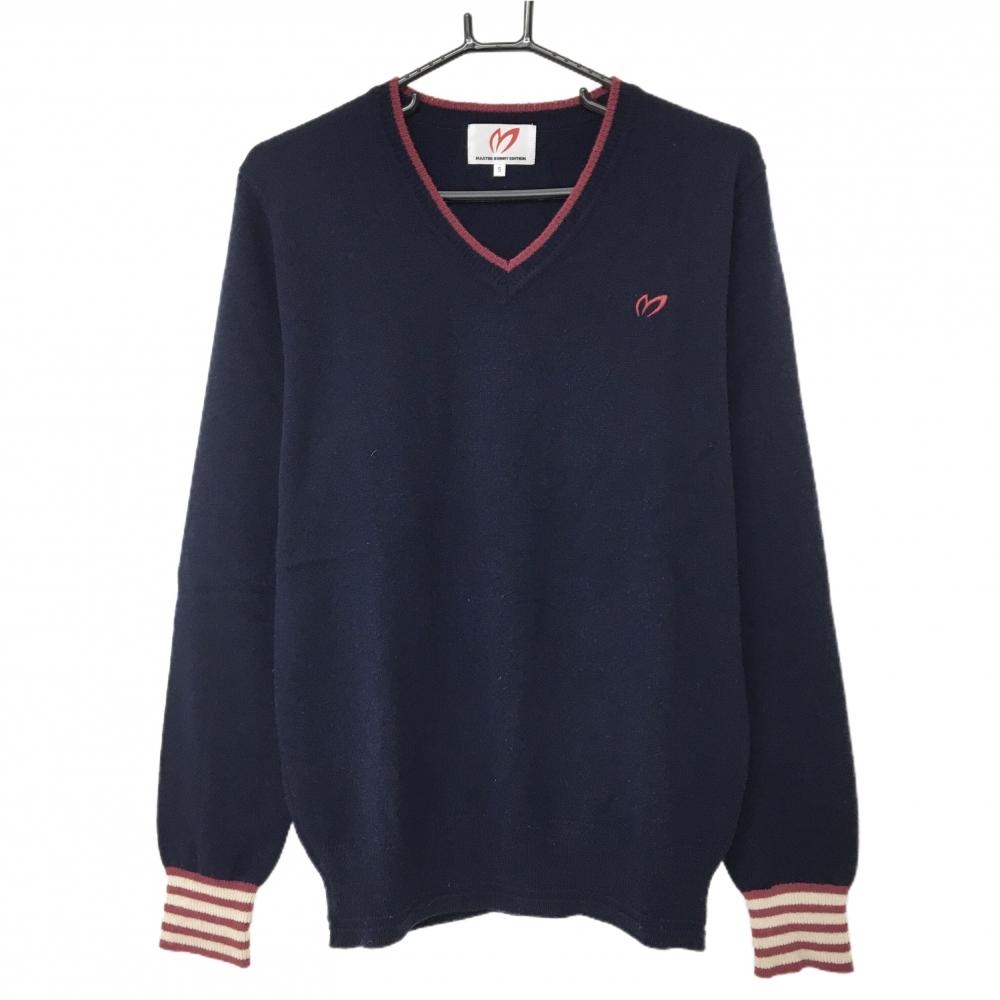 マスターバニー セーター ネイビー×ボルドー ニット カシミヤ・羊毛混 Vネック  メンズ 5(L) ゴルフウェア MASTER BUNNY EDITION
