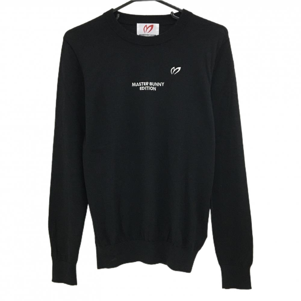 【美品】マスターバニー セーター 黒×白 カシミヤ混 胸元ロゴ メンズ 4(M) ゴルフウェア MASTER BUNNY EDITION