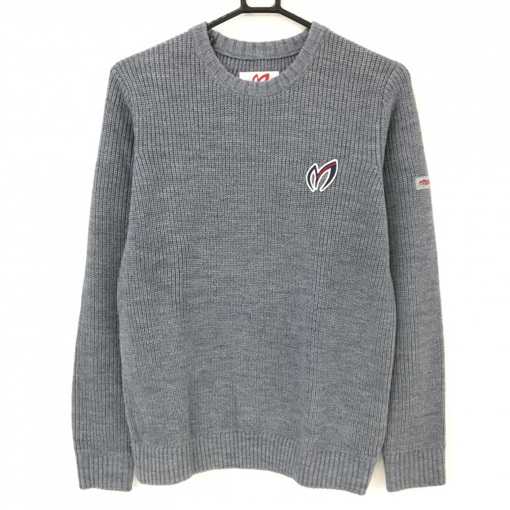 【超美品】マスターバニー セーター グレー ロゴワッペンネイビー ウール混 ニット  メンズ 4(M) ゴルフウェア MASTER BUNNY EDITION