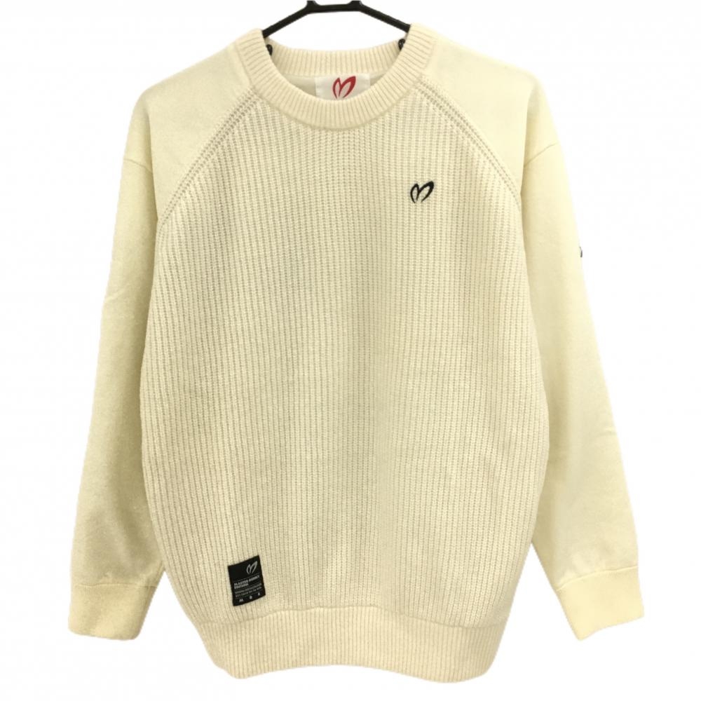 【美品】マスターバニー 切替セーター アイボリー×グレー 後ろロゴ 裏地付き ニット メンズ 4(M) ゴルフウェア MASTER BUNNY EDITION