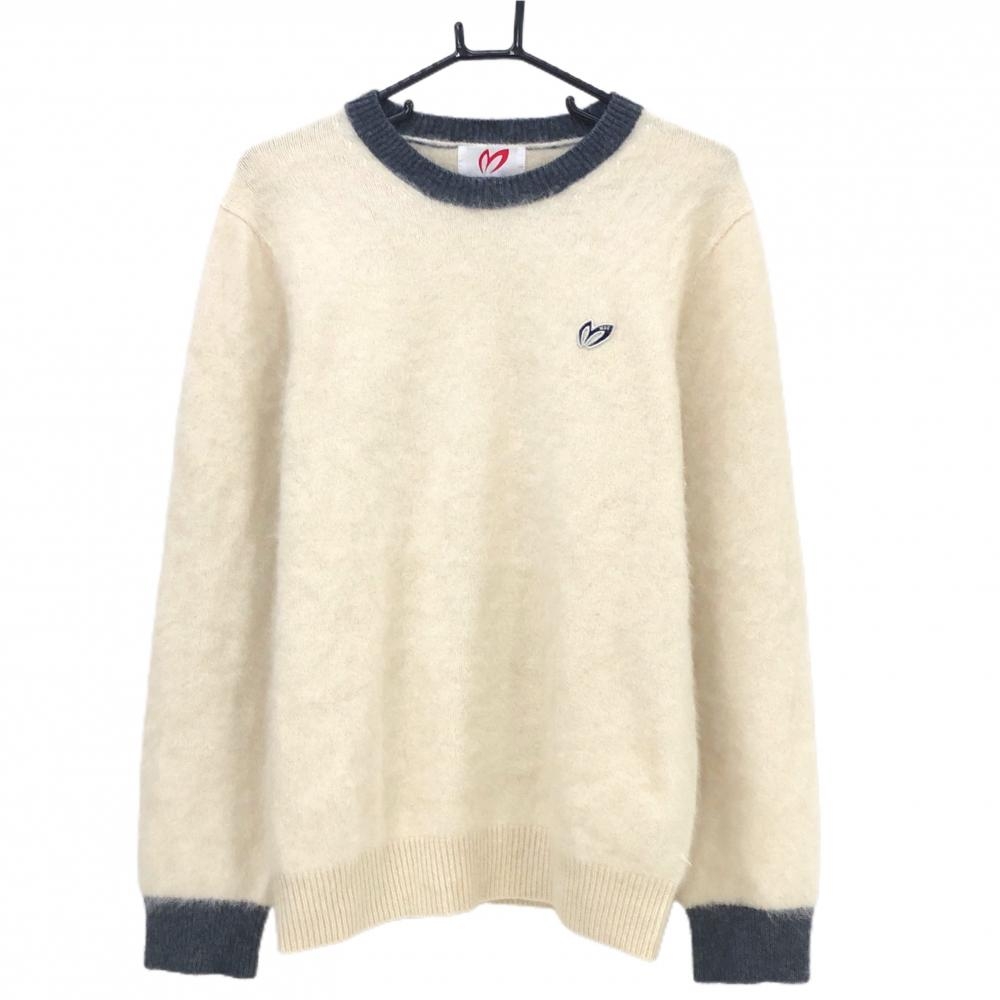 【美品】マスターバニー セーター 白×グレー ウール混 メンズ 6(XL) ゴルフウェア MASTER BUNNY EDITION