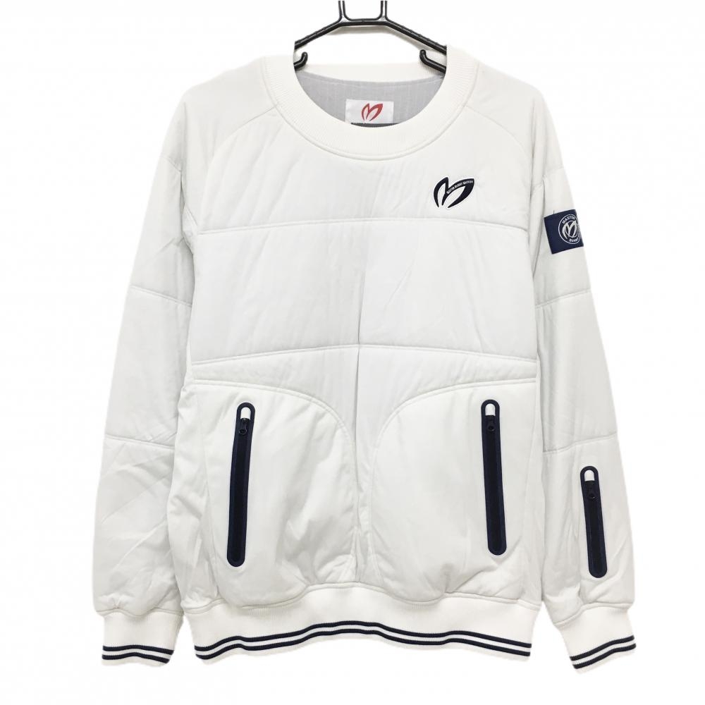 【美品】マスターバニー 中綿スニード 白×ネイビー 蓄熱裏地 裏微起毛 ブルゾン メンズ 4(Ｍ) ゴルフウェア MASTER BUNNY EDITION