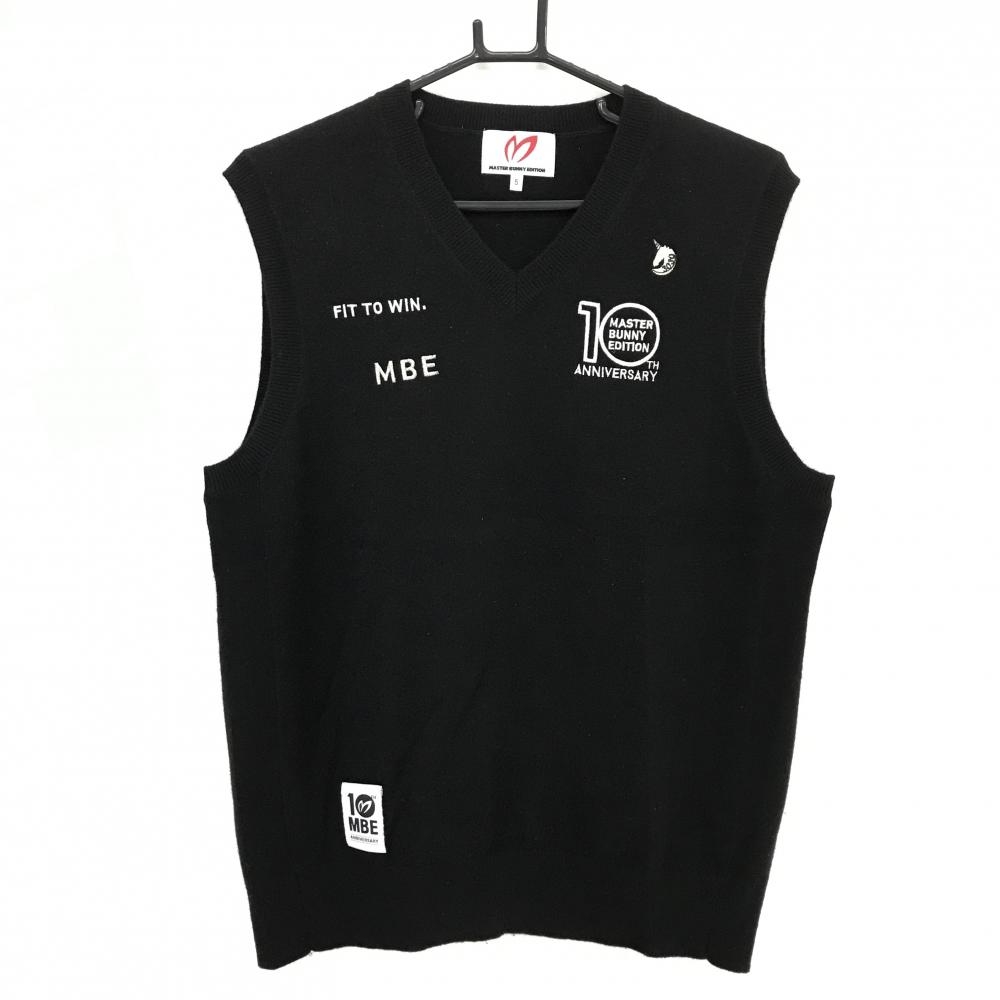 【美品】マスターバニー ニットベスト 黒×白 10周年 カシミヤ100％ Vネック メンズ 5(L) ゴルフウェア MASTER BUNNY EDITION
