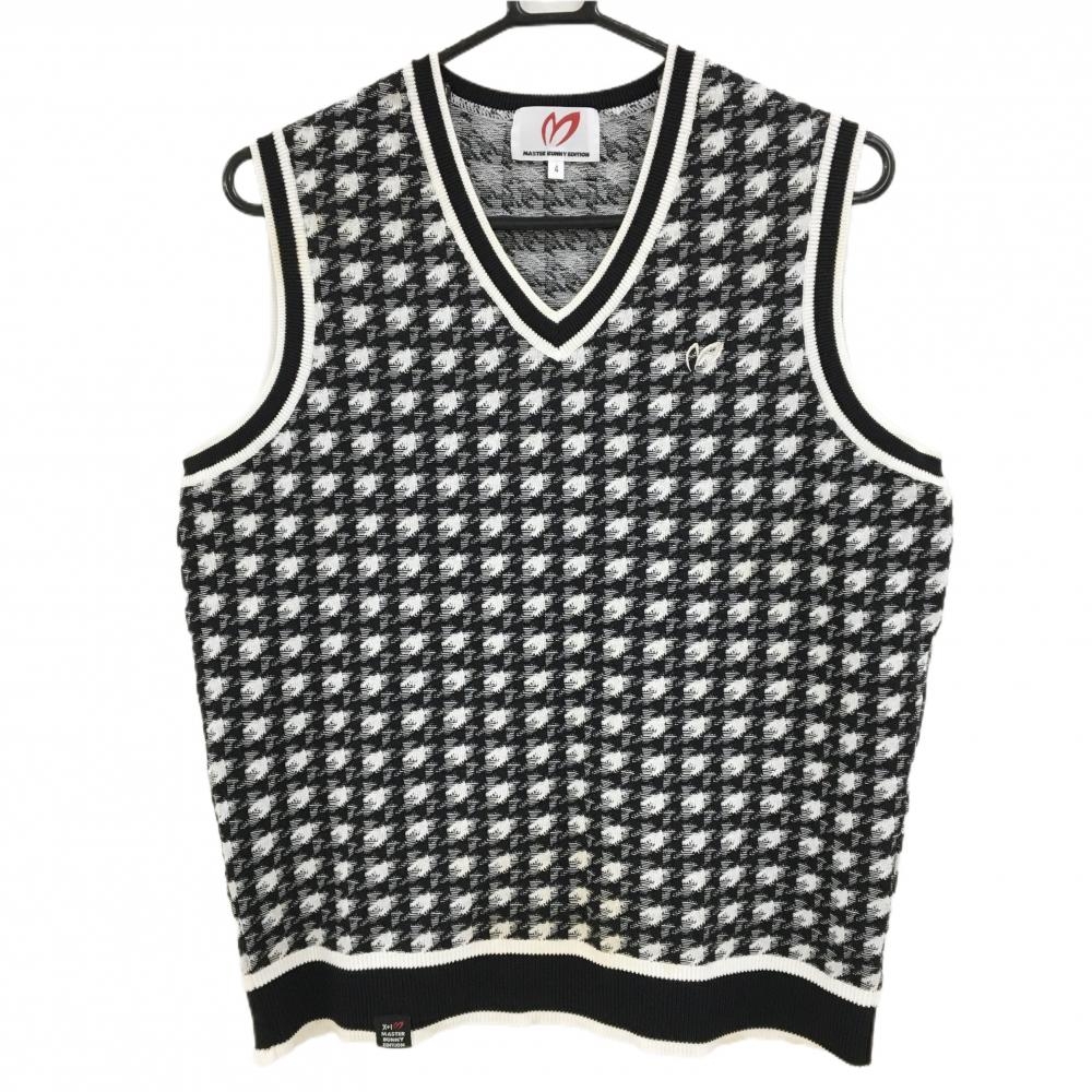 マスターバニー ニットベスト 黒×白 千鳥格子 コットン混  メンズ 4(M) ゴルフウェア MASTER BUNNY EDITION