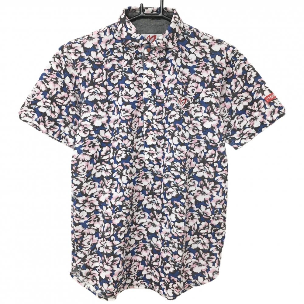 超美品】マスターバニー 半袖ポロシャツ ブルー×ピンク 花柄 メンズ 3