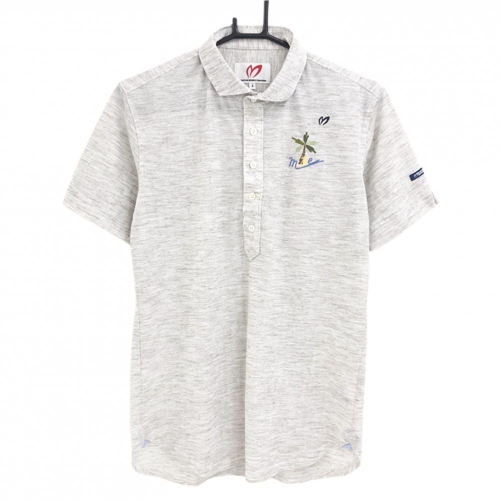 【超美品】マスターバニー 半袖ポロシャツ 杢ベージュ ヤシの木刺しゅう  メンズ 4(M) ゴルフウェア MASTER BUNNY EDITION