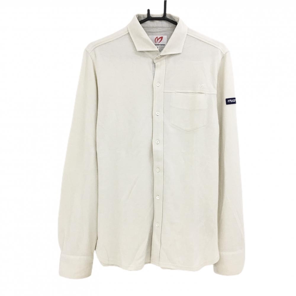 マスターバニー 長袖シャツ 白 ヘリンボーン地模様 胸ポケット メンズ 5(L) ゴルフウェア MASTER BUNNY EDITION