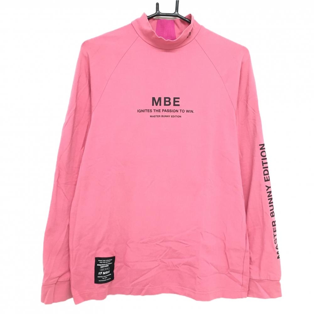 【美品】マスターバニー 長袖ハイネックシャツ ピンク ストレッチ ロゴ黒  メンズ 4(M) ゴルフウェア 2024年モデル MASTER BUNNY EDITION