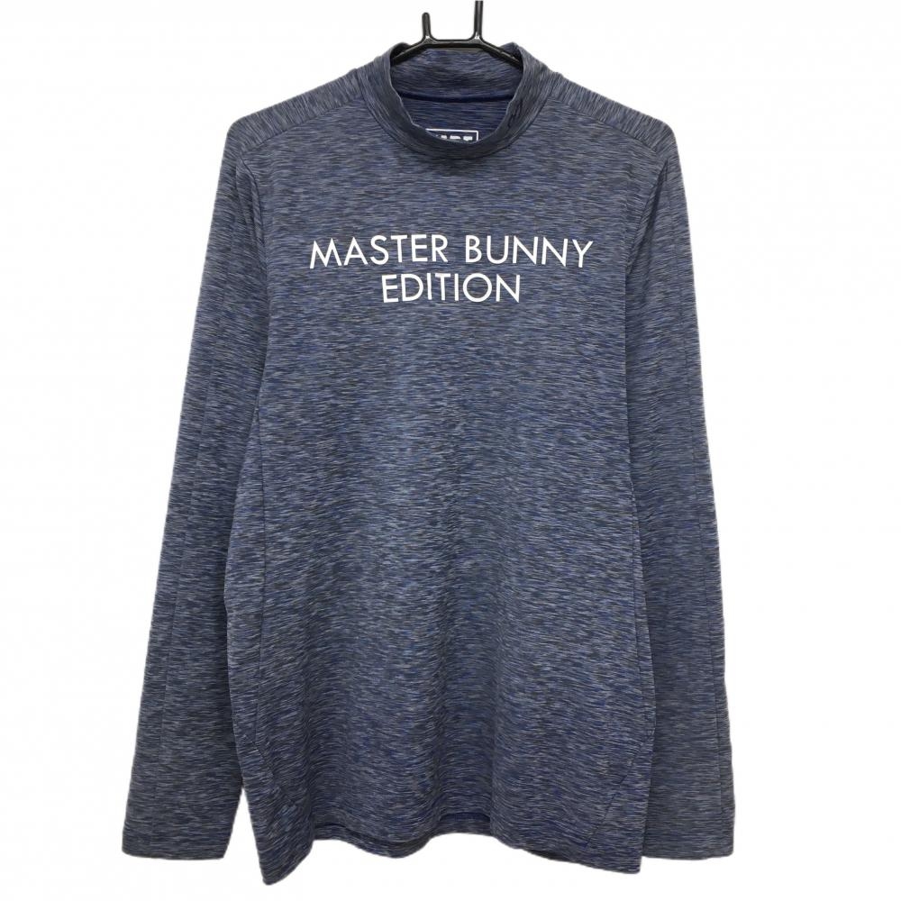 【超美品】マスターバニー 長袖ハイネックシャツ 杢ネイビー 総柄 ロゴプリント メンズ 6(XL) ゴルフウェア MASTER BUNNY EDITION
