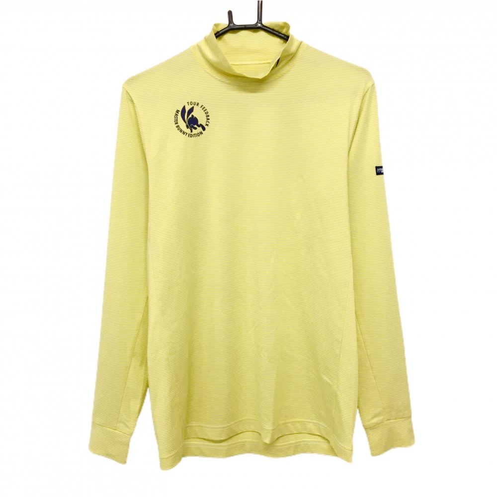 【超美品】マスターバニー 長袖ハイネックシャツ イエロー×白 細ボーダー ストレッチ  メンズ 4(M) ゴルフウェア MASTER BUNNY EDITION