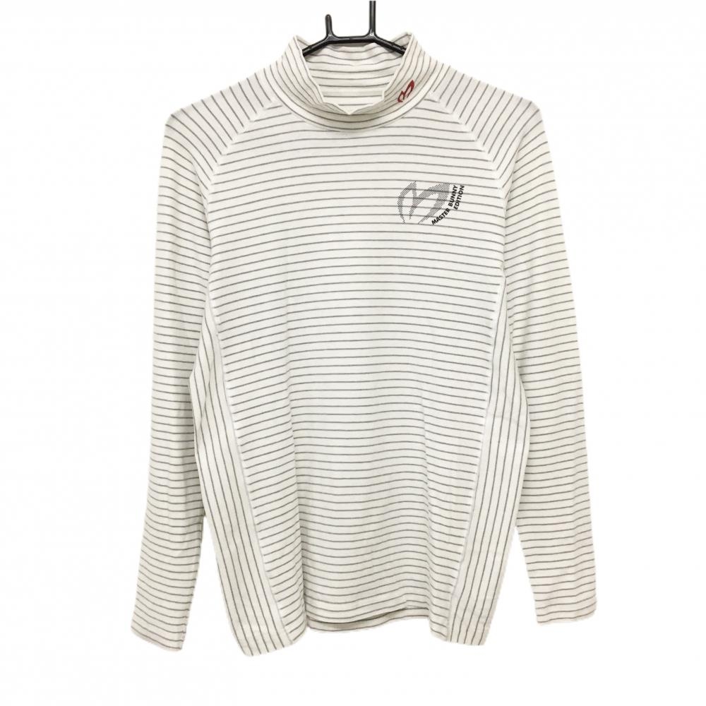 美品】マスターバニー 長袖ハイネックシャツ 白×グレー ボーダー 起毛