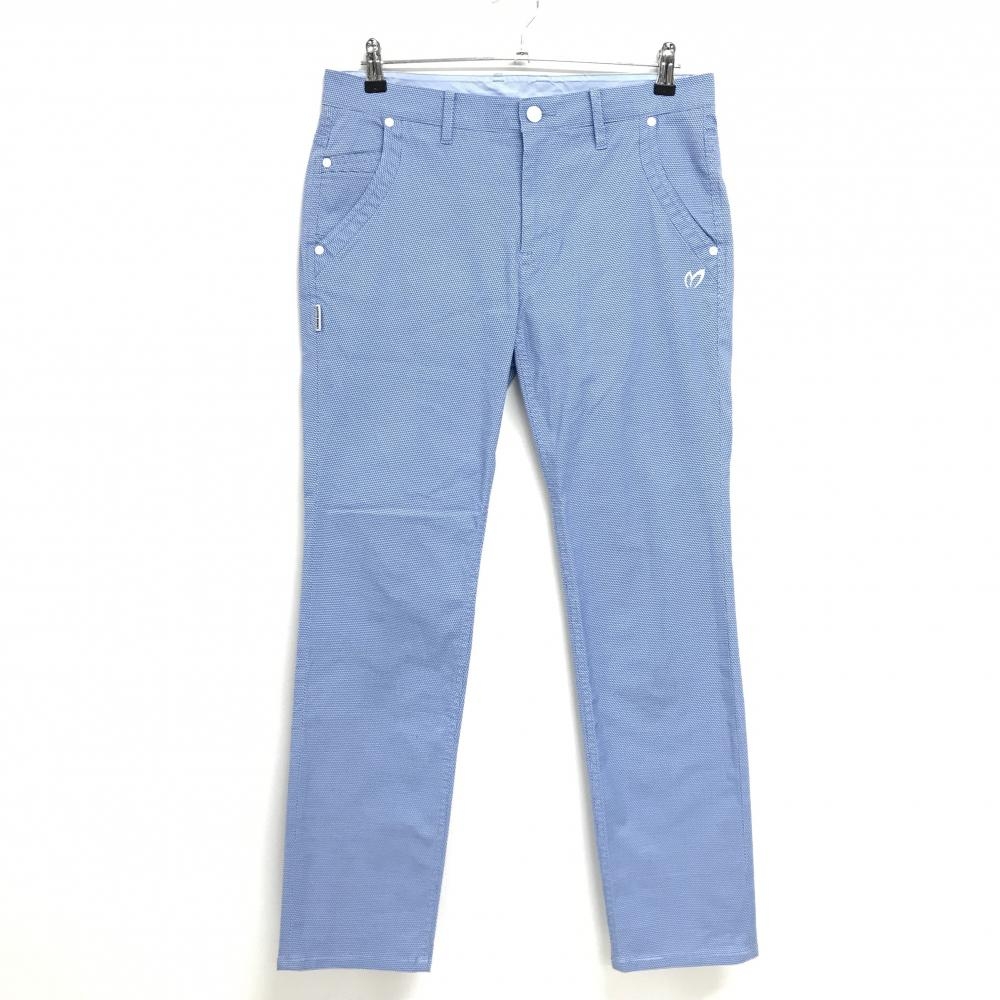 【美品】マスターバニー パンツ ライトブルー×白 織生地 ストレッチ ロゴ白 メンズ 5(L) ゴルフウェア MASTER BUNNY EDITION