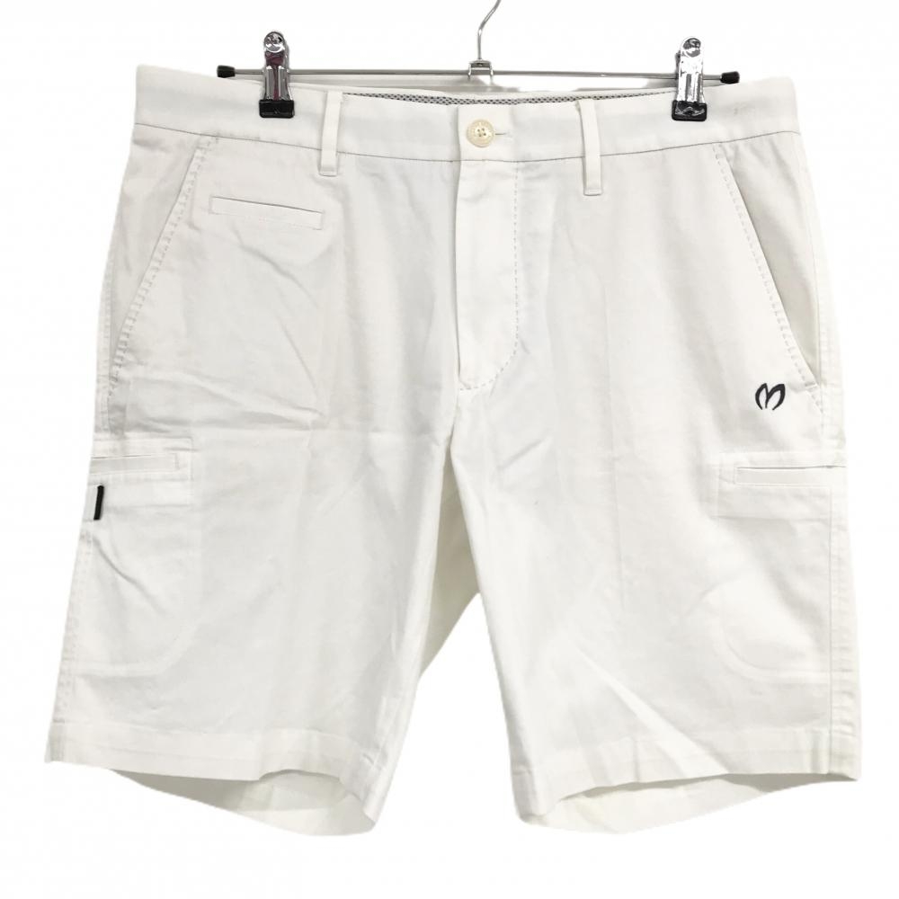 マスターバニー ハーフパンツ 白 ロゴダークグレー 複数ポケット メンズ 6(XL) ゴルフウェア MASTER BUNNY EDITION