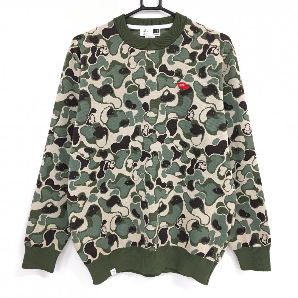 【美品】マンシングウェア セーター カーキ×ベージュ グリーン カモフラ風 ニット メンズ L ゴルフウェア 2023年モデル Munsingwear