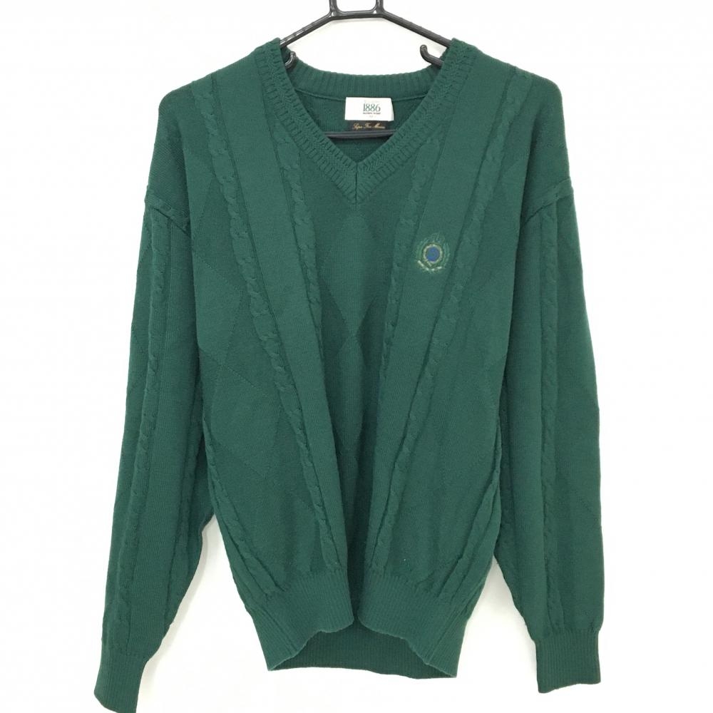 【美品】マンシングウェア セーター グリーン ウール100% ケーブル編み ニット  メンズ M ゴルフウェア Munsingwear