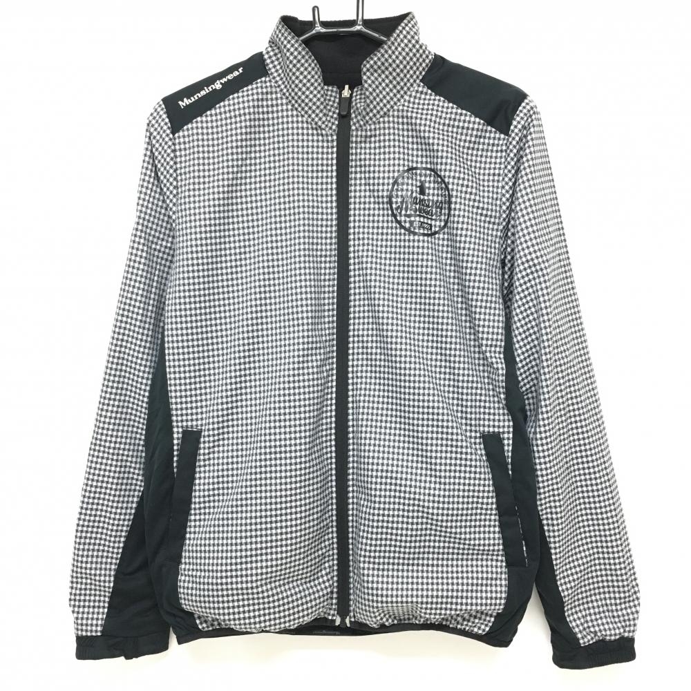 マンシングウェア リバーシブルジャケット ライトグレー×ダークグレー×黒 チェック 裏フリース メンズ M ゴルフウェア Munsingwear