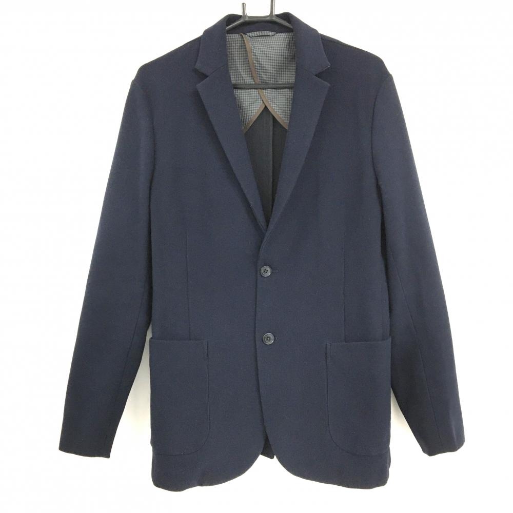 マンシングウェア テーラードジャケット ネイビー 無地 一部裏地チェック メンズ L ゴルフウェア Munsingwear
