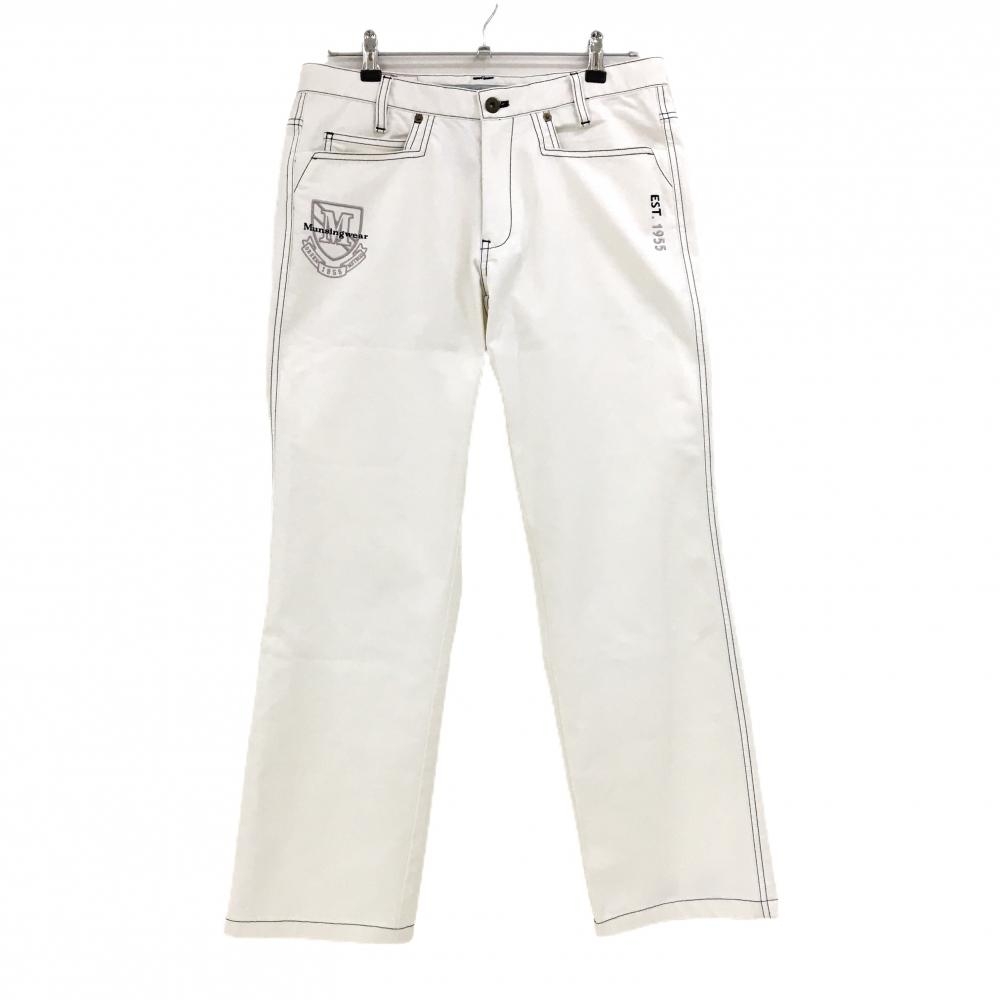 マンシングウェア パンツ 白 ステッチネイビー ロゴ刺しゅう  メンズ 85 ゴルフウェア Munsingwear