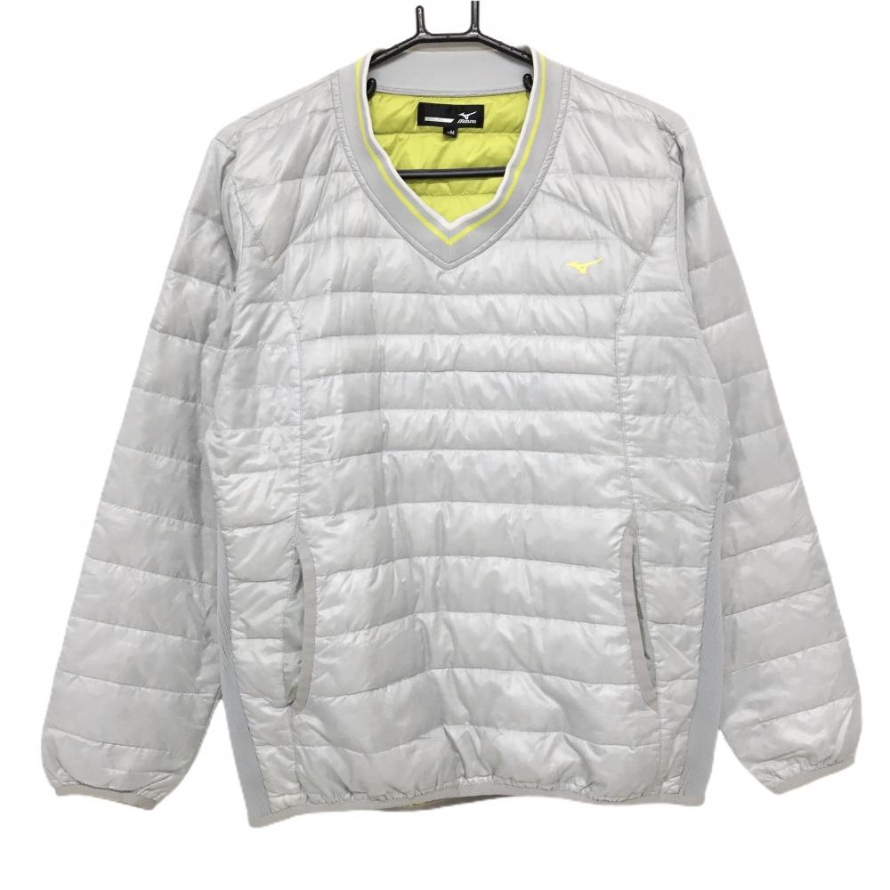 ミズノゴルフ ダウンスニード ライトグレー×イエロー系 胸ロゴ ブルゾン 一部リブ メンズ M ゴルフウェア MIZUNO