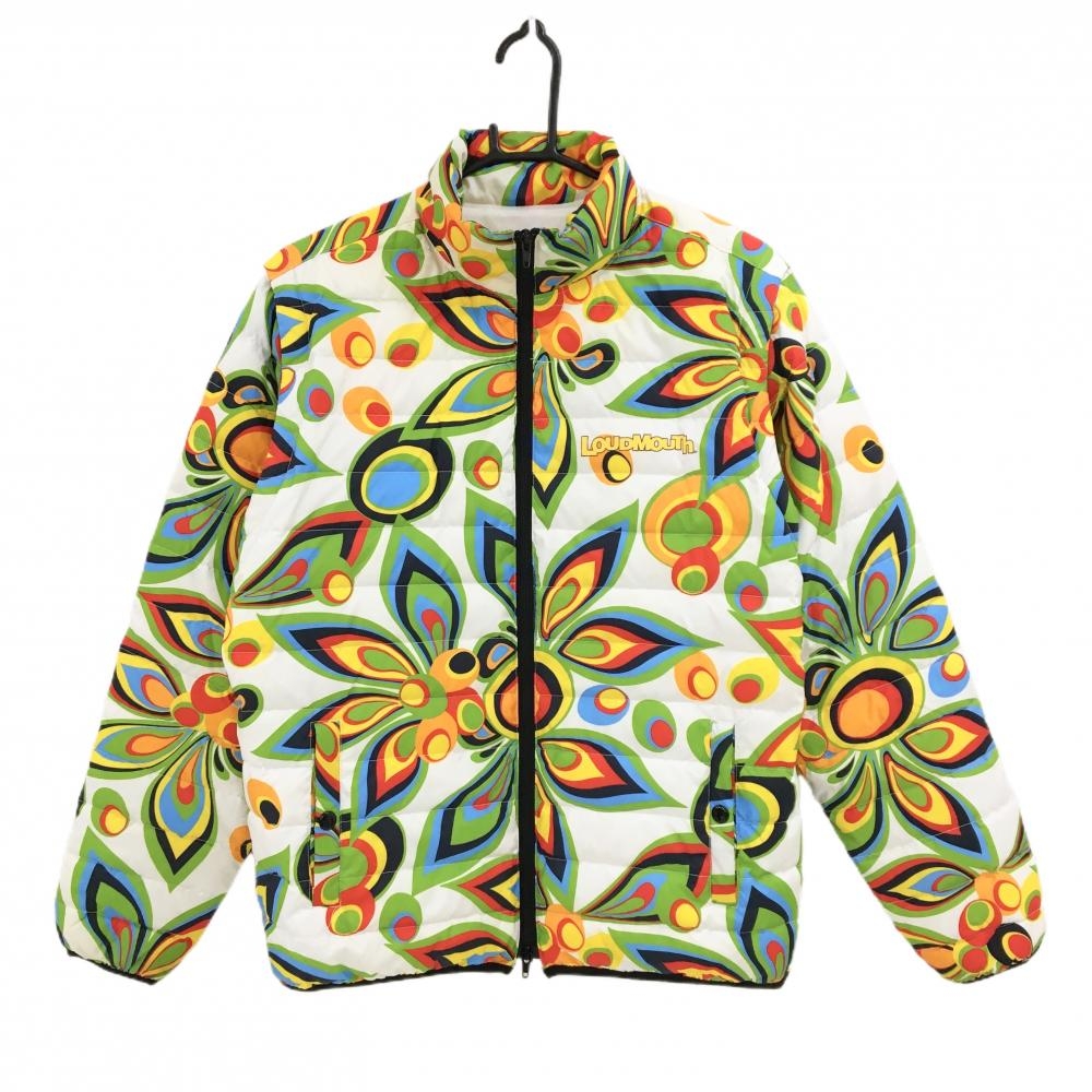 ラウドマウス 2WAYダウンジャケット 白×マルチカラー シャガデリックホワイト 袖着脱可 メンズ M ゴルフウェア LOUDMOUTH