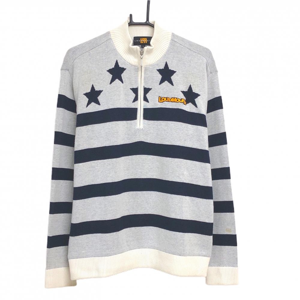 ラウドマウス ハイネックセーター 白×黒 ハーフジップ 裏地付  メンズ L ゴルフウェア LOUDMOUTH